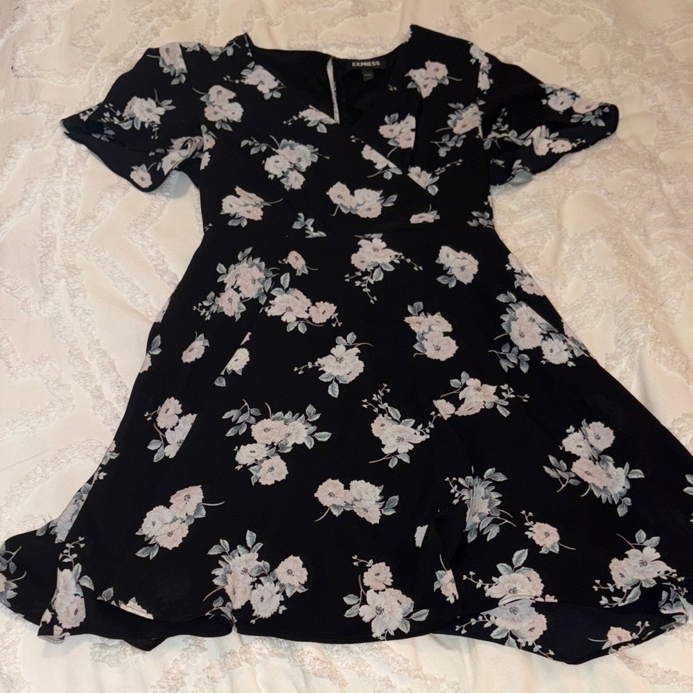 Express Black and Cream Floral Mini Dress